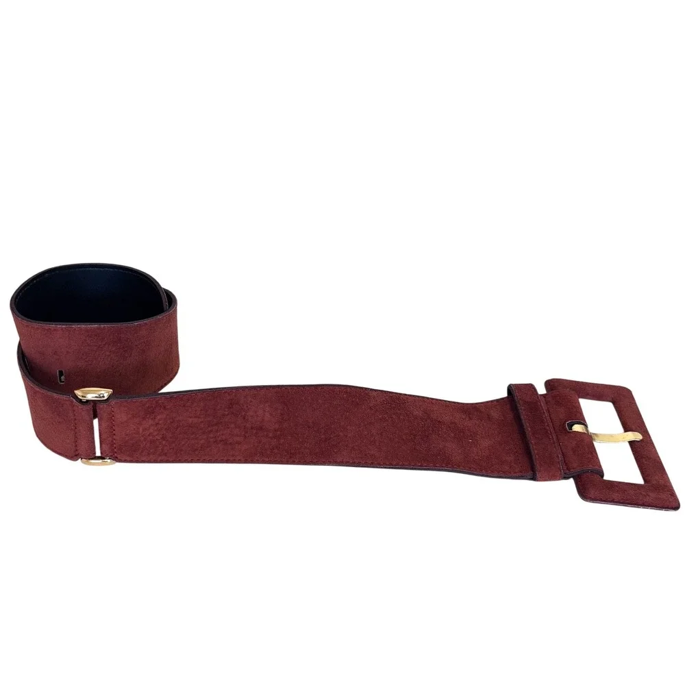 Express Vintage 80s Suede Statement Belt Small Rust Brown Chunky Wide Leather